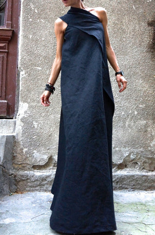 Black Kaftan Linen Dress
